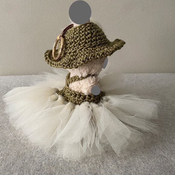 Handmade Crochet Green Cream Princess Tutu for 17cm Doll 2-Piece Set - Picture 4 of 6